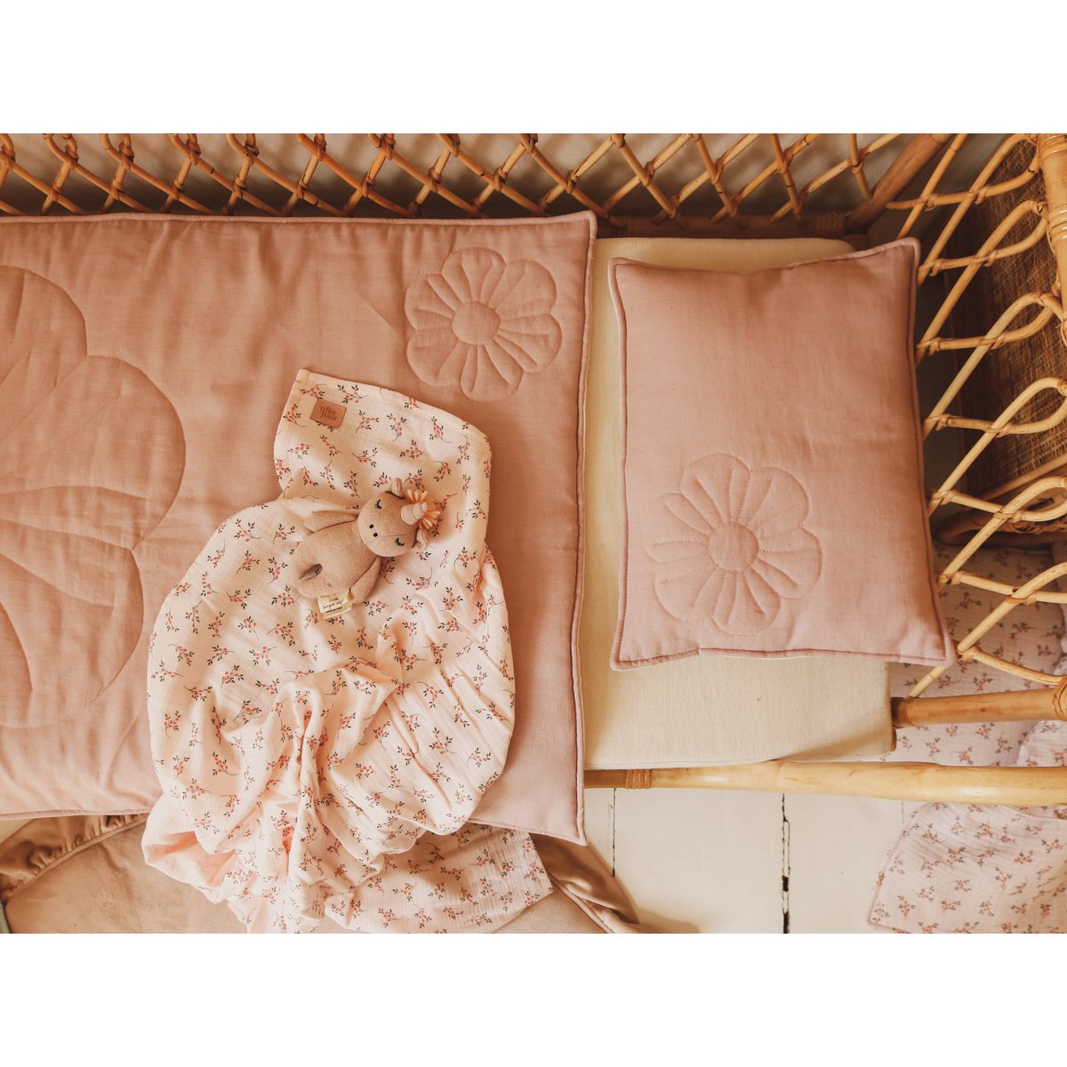 Linen bloom child cover set "Powder pink"