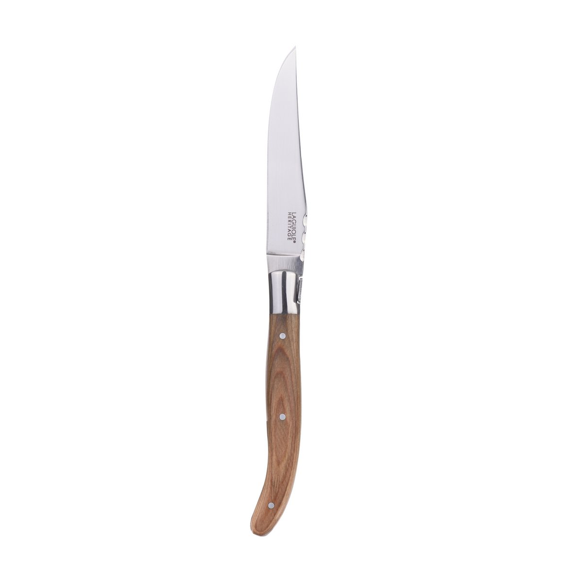 Box of 6 steak knives - Pakka wood handle in 3 assorted shades - Stainless steel - Cardboard gift box with brand history - Style and comfort of use - Very resistant