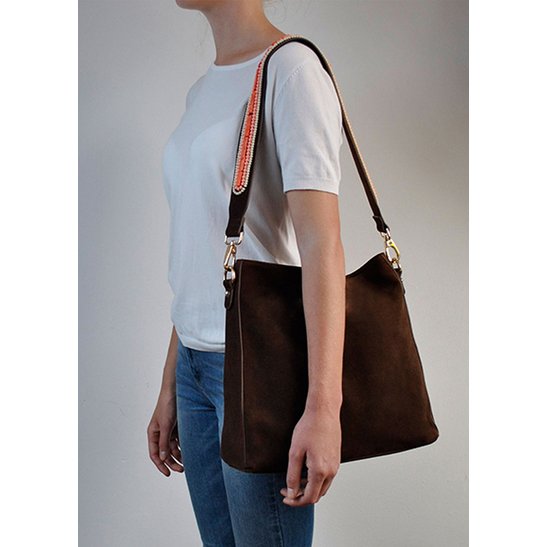 BOHO IBIZA BAG - Coral Ivory shoulder strap (70cm) + Suede bag (Cocoa)