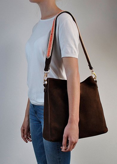 BOHO IBIZA BAG - Coral Ivory shoulder strap (70cm) + Suede bag (Cocoa)