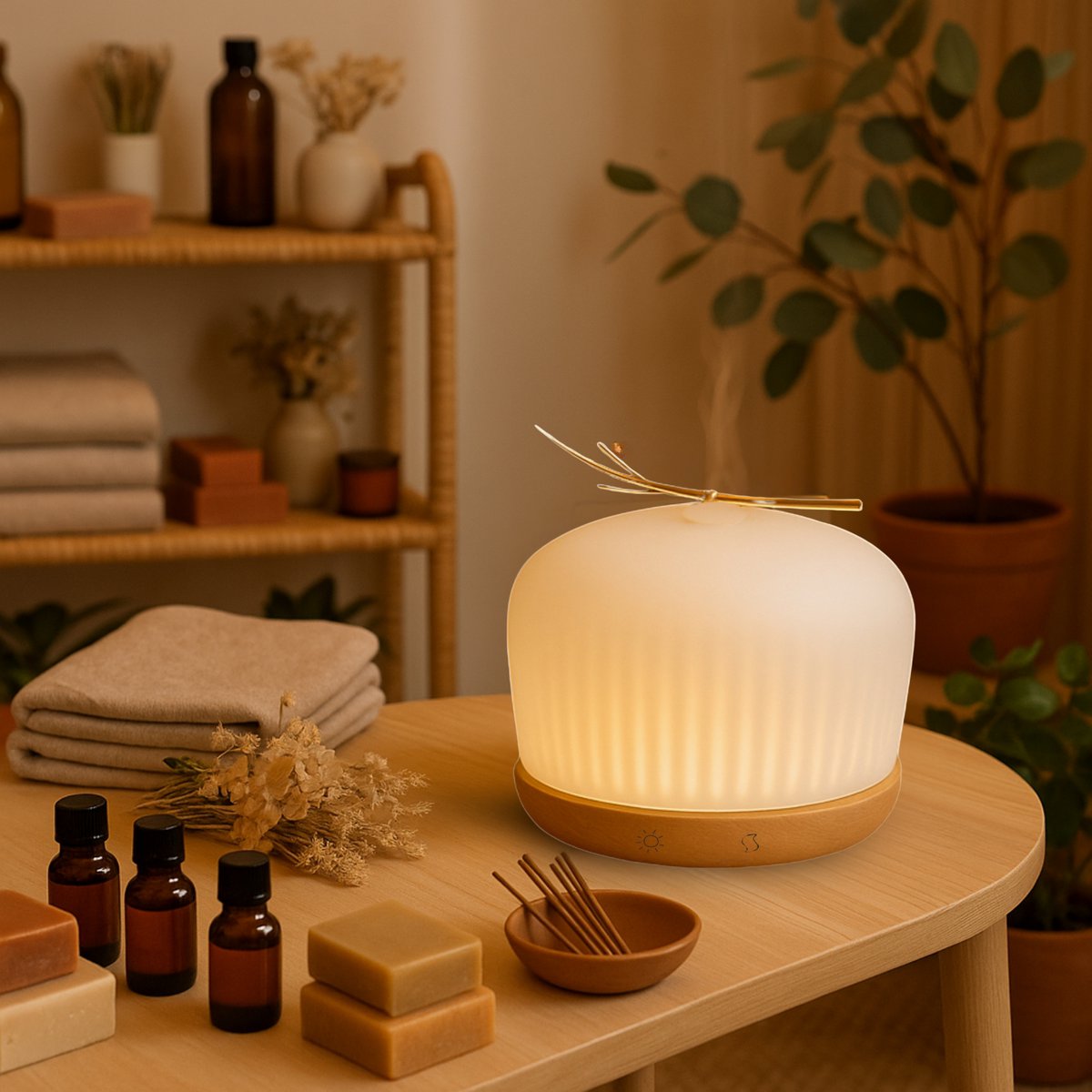 Origin essential oil diffuser - Ultrasonic diffuser for aromatherapy and room fragrances - in Glass and Wood FSC - Gift Idea