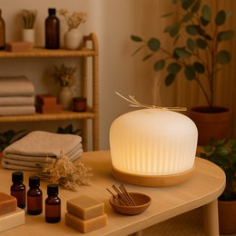 Diffusore olio essenziale di origine - Diffusore ad ultrasuoni per l'aromaterapia e fragranze della camera - in vetro e legno FSC - Idea regalo