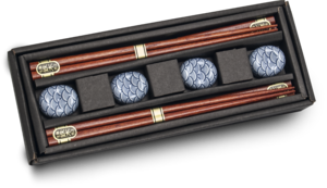 Edo Chopstick Set, 4 pair + stones, Seigaiha, giftbox