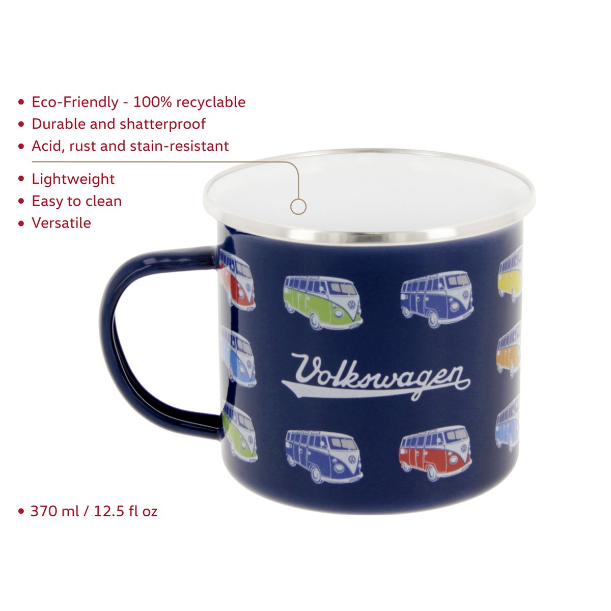 Volkswagen VW T1 Bus Emaille-Tasse, 500 ml, in Geschenkbox – Bus Parade/Blau