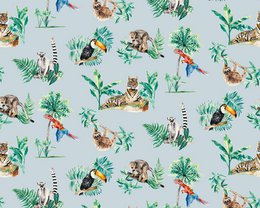 Safari Dieren Kinderbehang - Blauw Monochrome Kleur Kopie