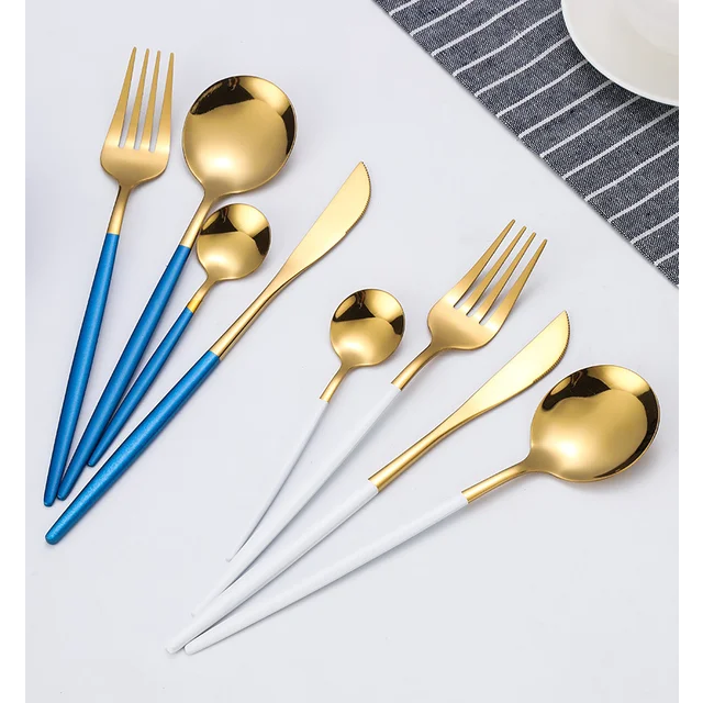 4er-Besteckset - Dünner Griff - Matte Oberfläche - 5 Farben erhältlich