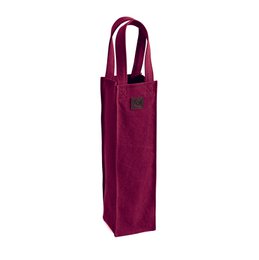 K0016XB | Bolso portabotellas de lona/piel auténtica plena flor. Color burdeos/marrón oscuro. Capacidad: 1 botella. Dimensiones: 10 x 37 x 10 cm Embalaje: Polybag.