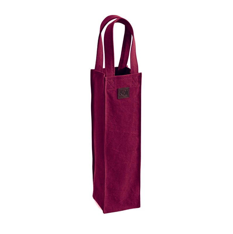 K0016XB | Bolso portabotellas de lona/piel auténtica plena flor. Color burdeos/marrón oscuro. Capacidad: 1 botella. Dimensiones: 10 x 37 x 10 cm Embalaje: Polybag.