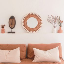 Espejo Boho Redondo 60 cm | Espejo de pared tejido hecho a mano AWAN | Decoración de pared con estampado de cordones de algodón.