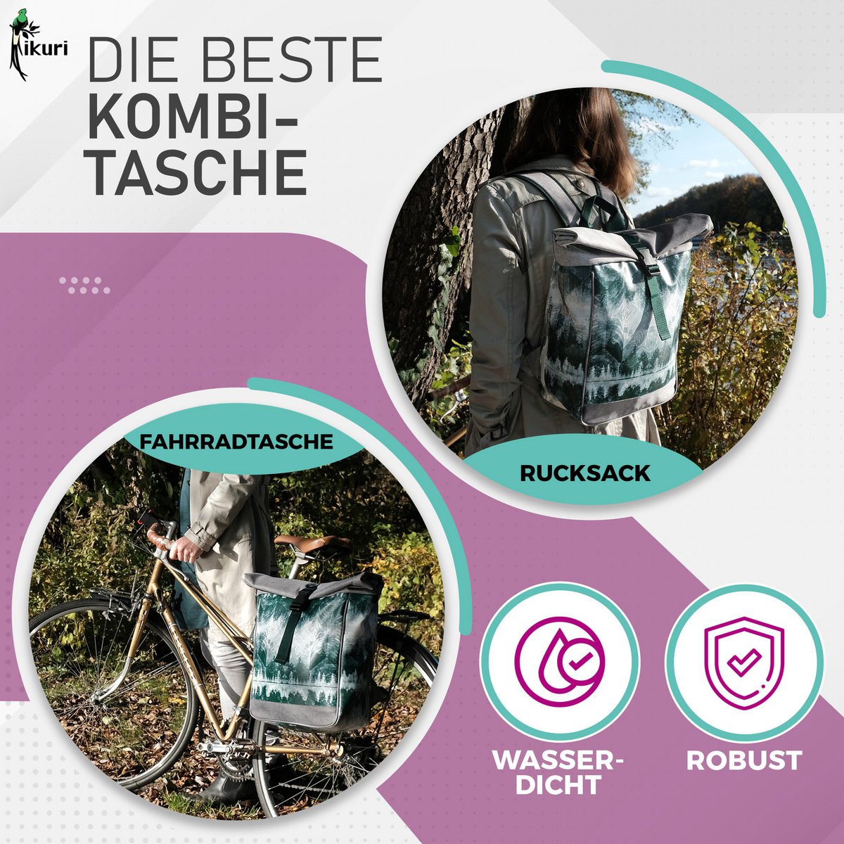 KOMBI Fahrradtasche / Rucksack Gepäckträger - Pinos
