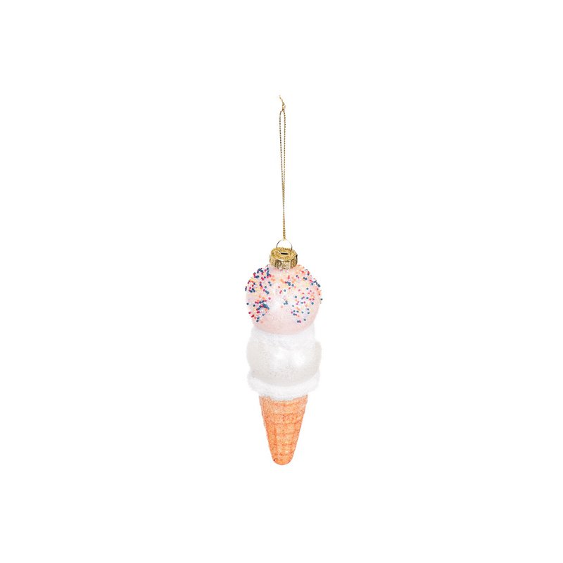 Xmas Hanger - Ice Cream - Glass - Pink/White - 5x15cm