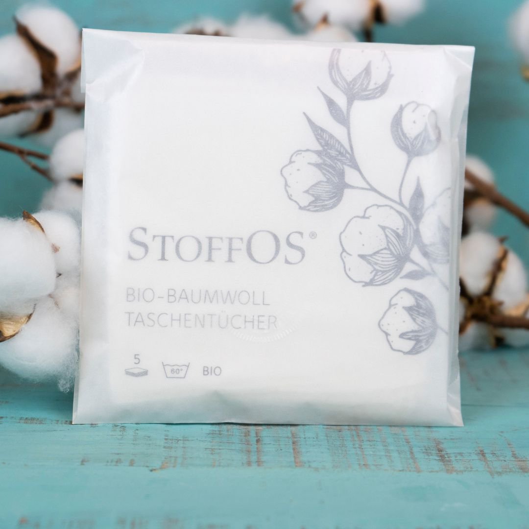 Stoffen zakdoeken, wit, StoffOS verpakkingsmotief PUR of COTTON BRANCH