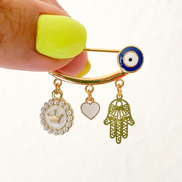 Anstecknadel Glücksbringer für Babys als Geschenk zur Geburt, Evil Eye dunkelblau