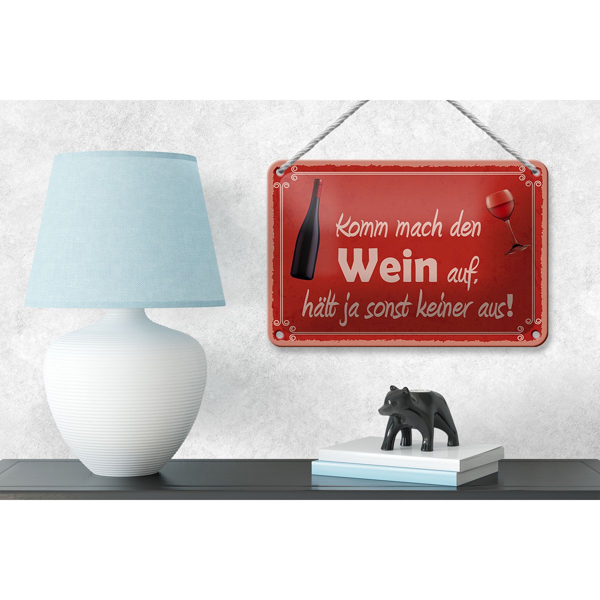 Blikken bordje met de tekst 18x12cm Kom open de wijncadeaudecoratie