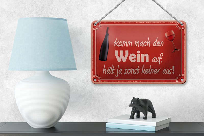 Blikken bordje met de tekst 18x12cm Kom open de wijncadeaudecoratie