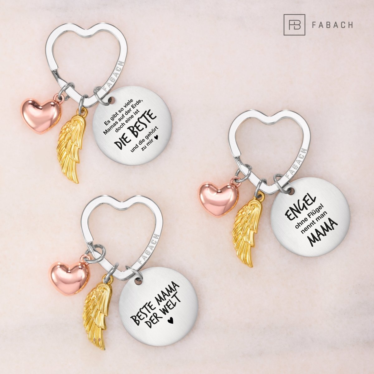 "Best Mom" ​​guardian angel keychain - angel wing heart lucky charm and engraved plate with a loving message