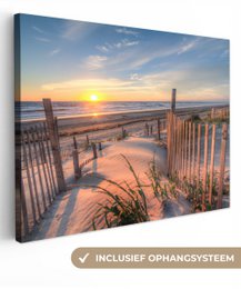 Lærredsmaleri - vægdekoration - strand - hav - klit - solnedgang - landskab