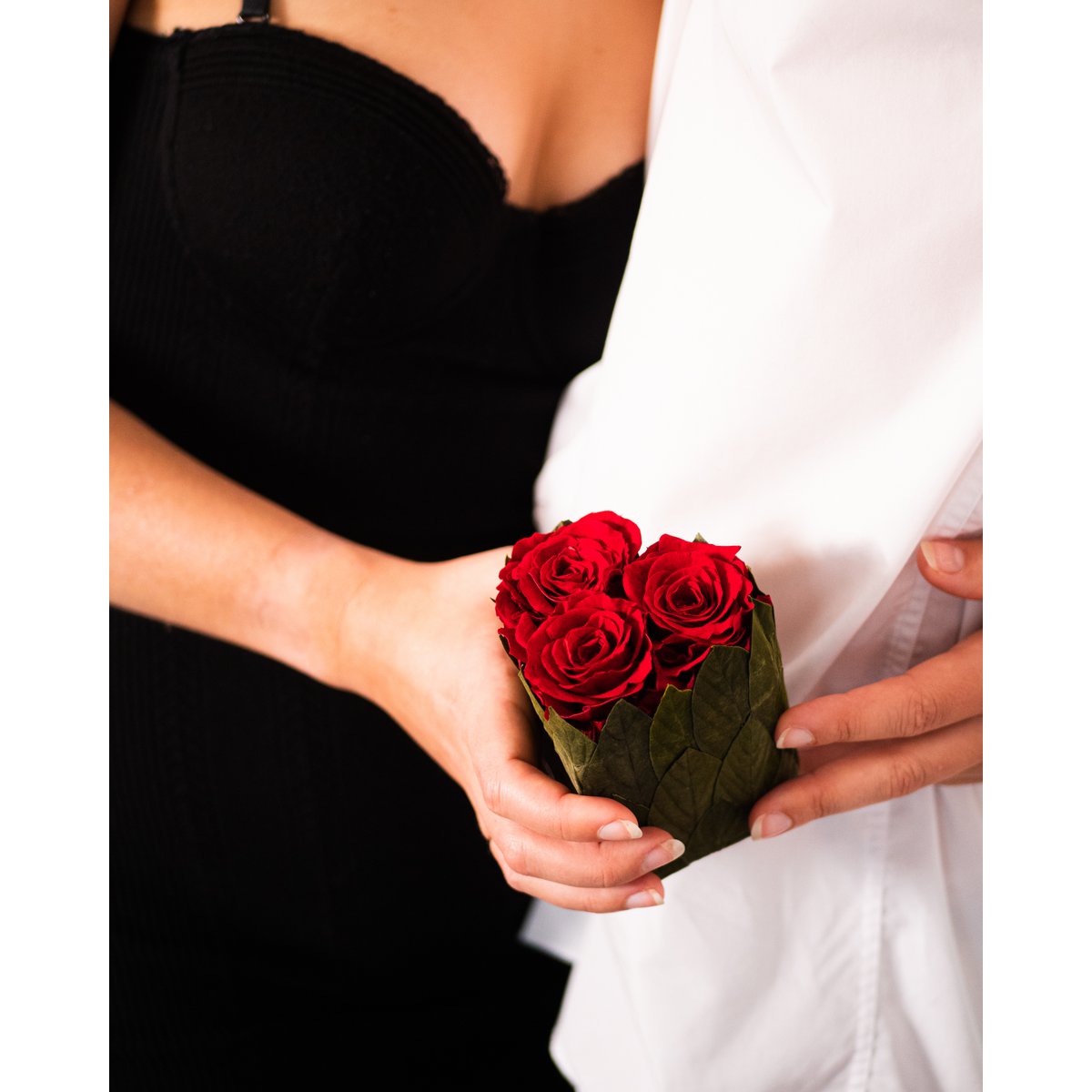 Konservierte Blumen Valentinstagsherz klein 3 Rosen