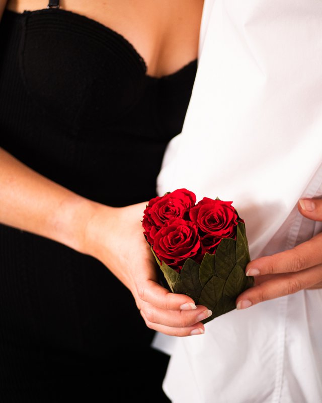 Konserverede blomster Valentinsdag Hjerte små 3 roser