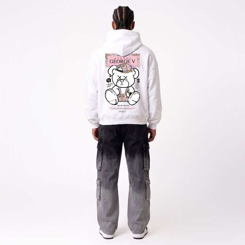Kapuzenpullover mit Ourson Street-Print in Weiß