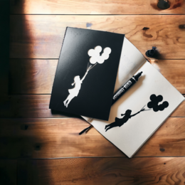 Szablon graffiti Banksy'ego - dziewczyna z latającymi balonami