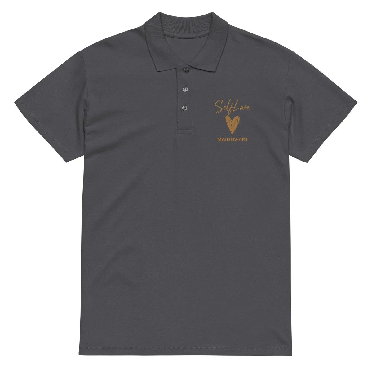 Polo de piqué Self Love Premium con bordado Old Gold