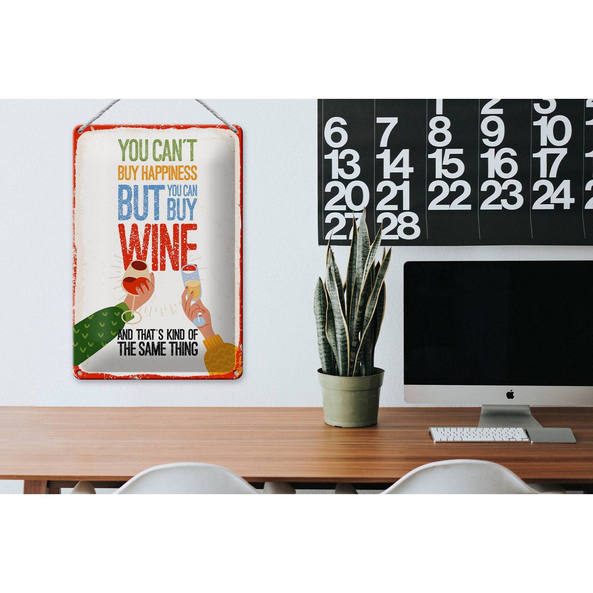 Blechschild Spruch Wein Can´t buy happines but Wine 20x30cm