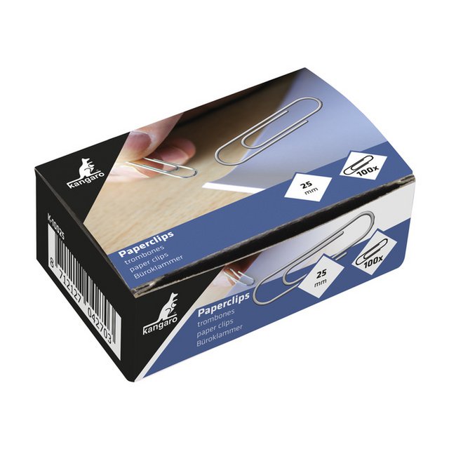Paper clips Kangaro 25 mm round box 100 pieces, galvanized