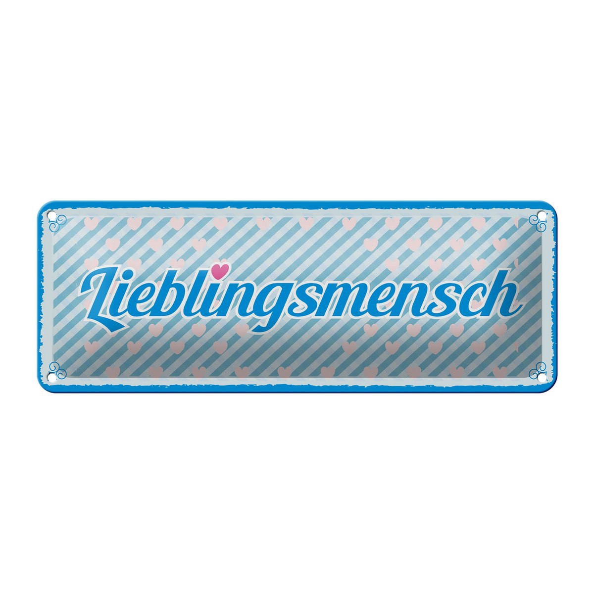 Blechschild Spruch 27x10 cm Lieblingsmensch blaues Herz Deko Schild