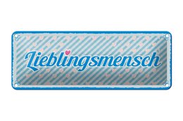 Blechschild Spruch 27x10 cm Lieblingsmensch blaues Herz Deko Schild