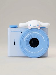 Blue and white Cinnamoroll mini camera toy with cute character design, perfect for children's photography play.