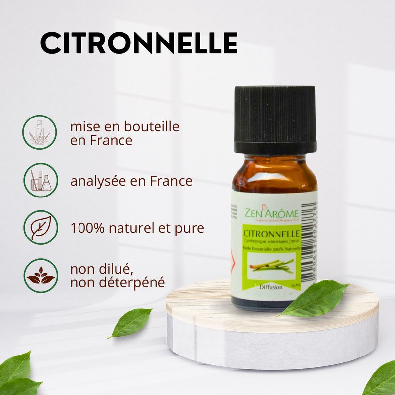 Etherische olie - Citroengras - 10 ml - Gebruik voor diffusie - Verpakt in Frankrijk