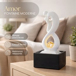 Fontaine d'Intérieur - Amor Noir et Blanc - Moderne avec Lumière LED Coloré - Sculpture Amoureux Amovible – Décoration d’intérieur Contemporaine – Boule en Rotation
