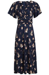 EU STOCK Kleid mit Blütenblattärmeln von Donna in Marineblau und Eulenmuster
