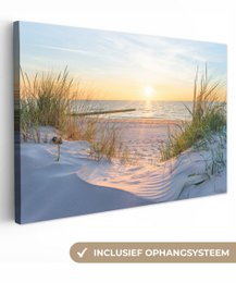 Canvas Maleri - Wall Decoration - Beach - Sun - Dune - Grass - Sand - Horizon