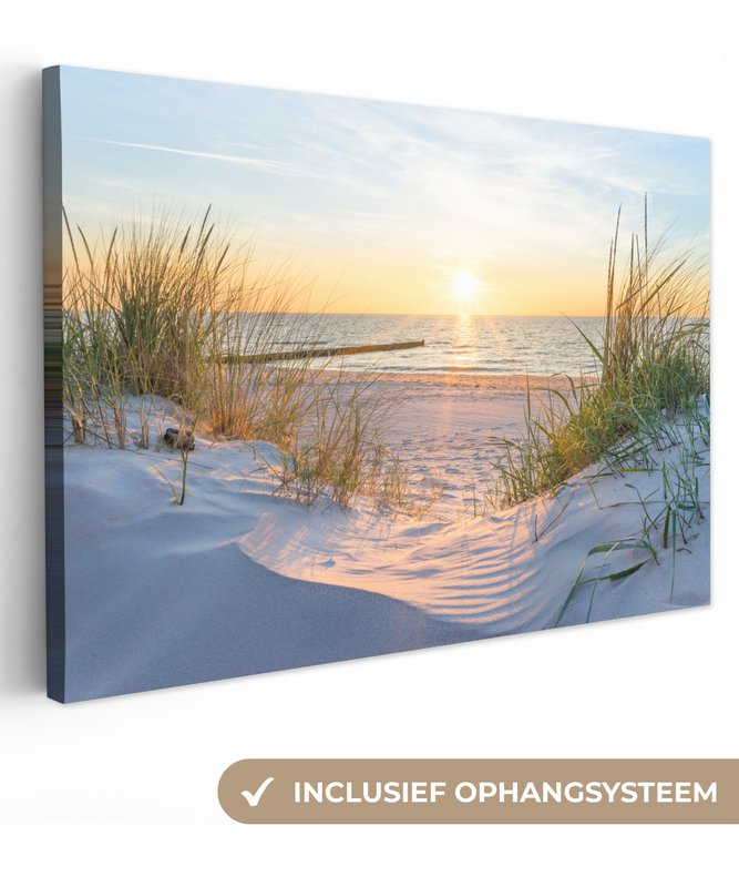 Canvas Maleri - Wall Decoration - Beach - Sun - Dune - Grass - Sand - Horizon