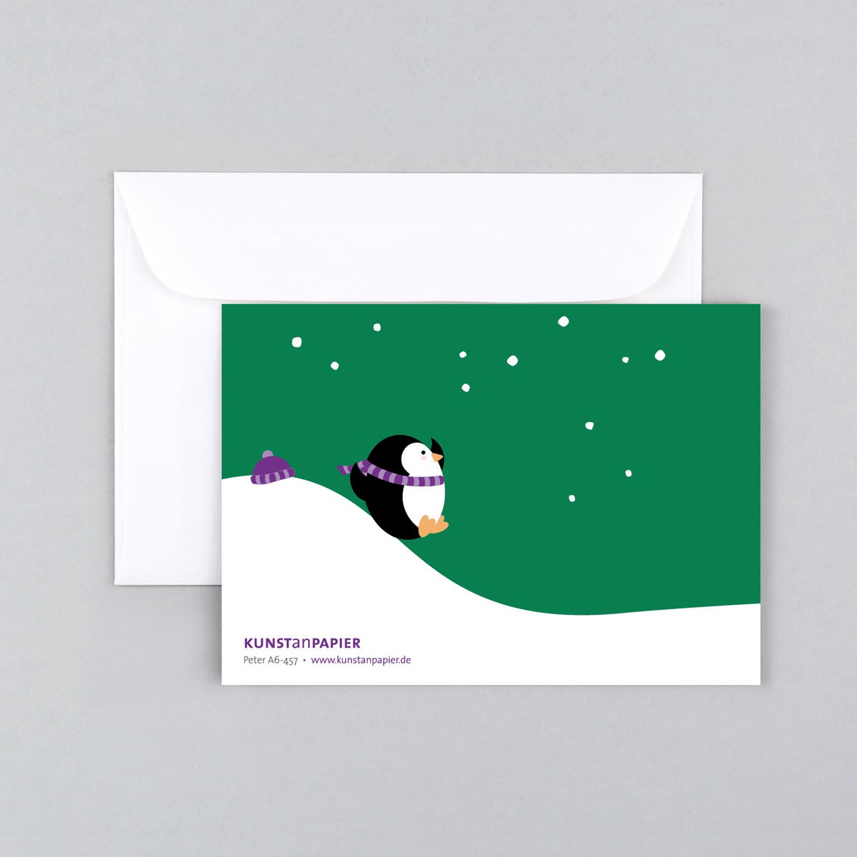 Weihnachtskarte Pinguin Peter Grün