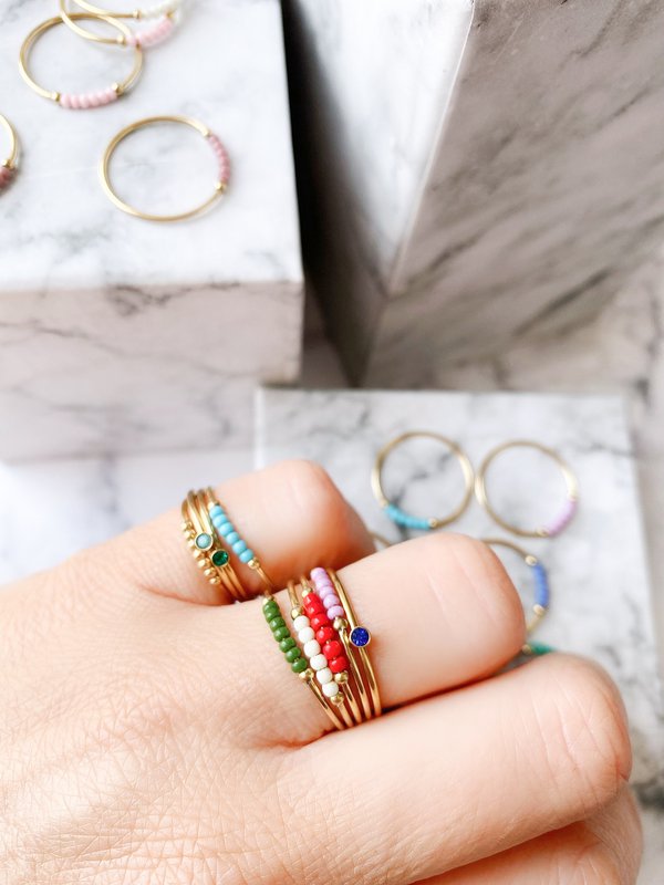 R0980 Anxiety Ring Palm Pink Beads Goldplated