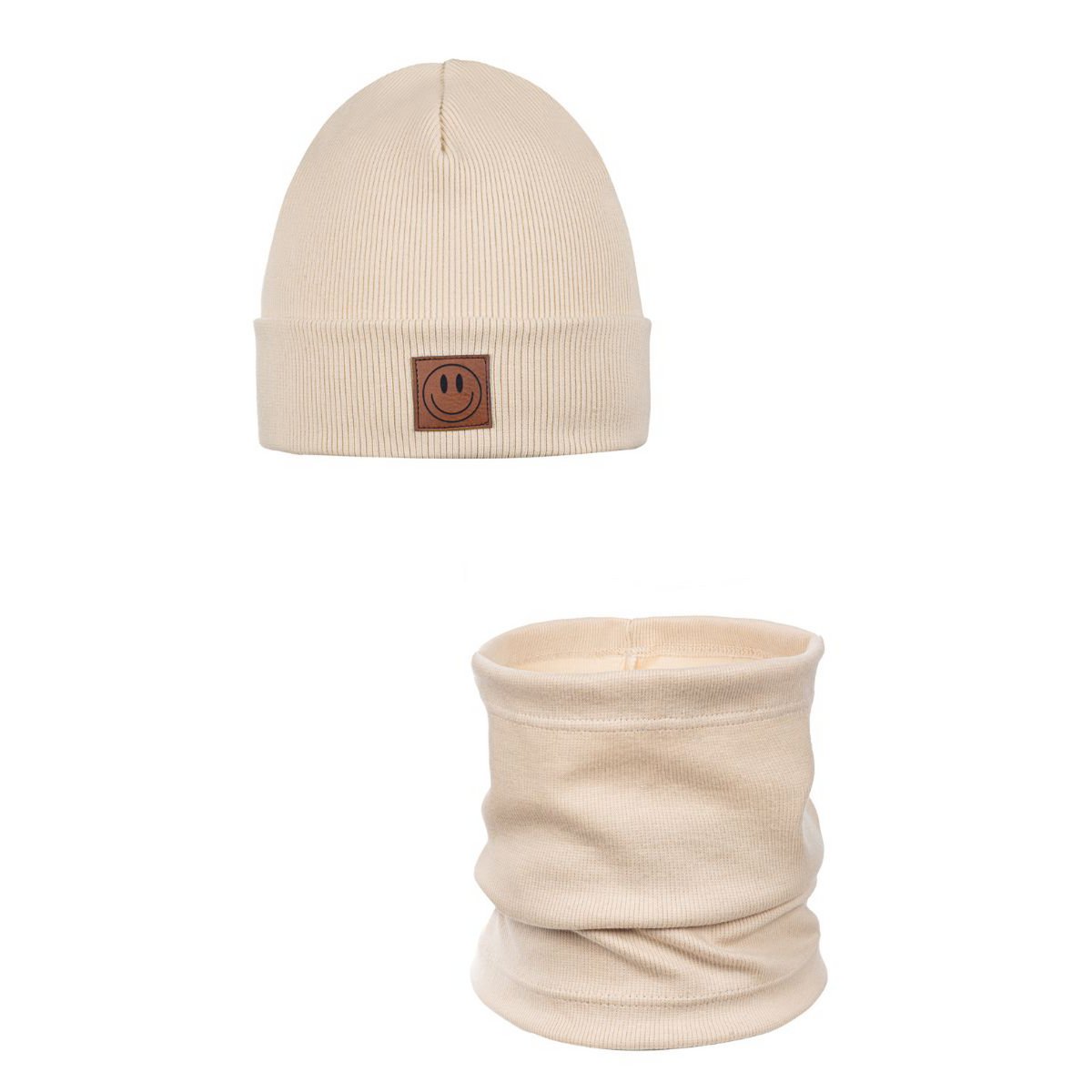 Set aus Mütze und Schal SMILE – Baumwolle – Beige