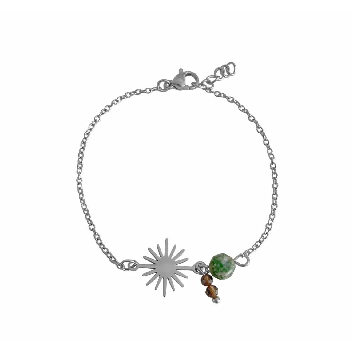 Pulsera de cuarzo ahumado y jaspe con manchas verdes - Plata