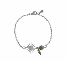 Pulsera de cuarzo ahumado y jaspe con manchas verdes - Plata