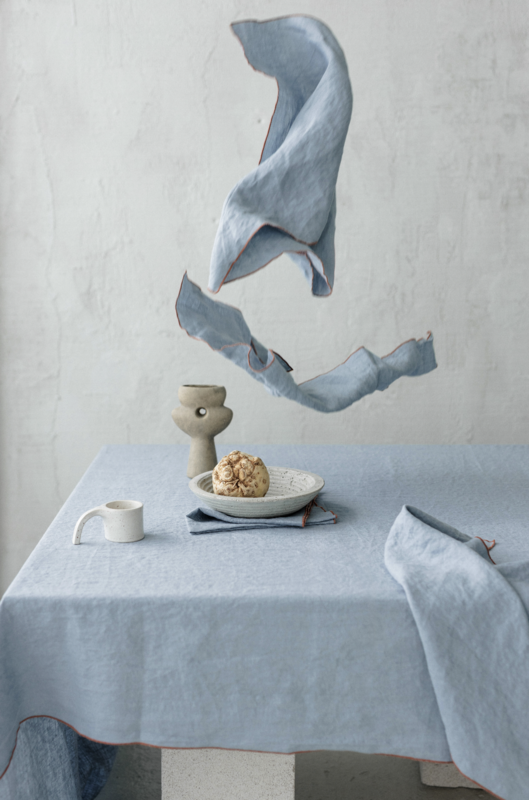 Napkins Lake tonic blue contrast detail (set of 2pieces) / 100% linen