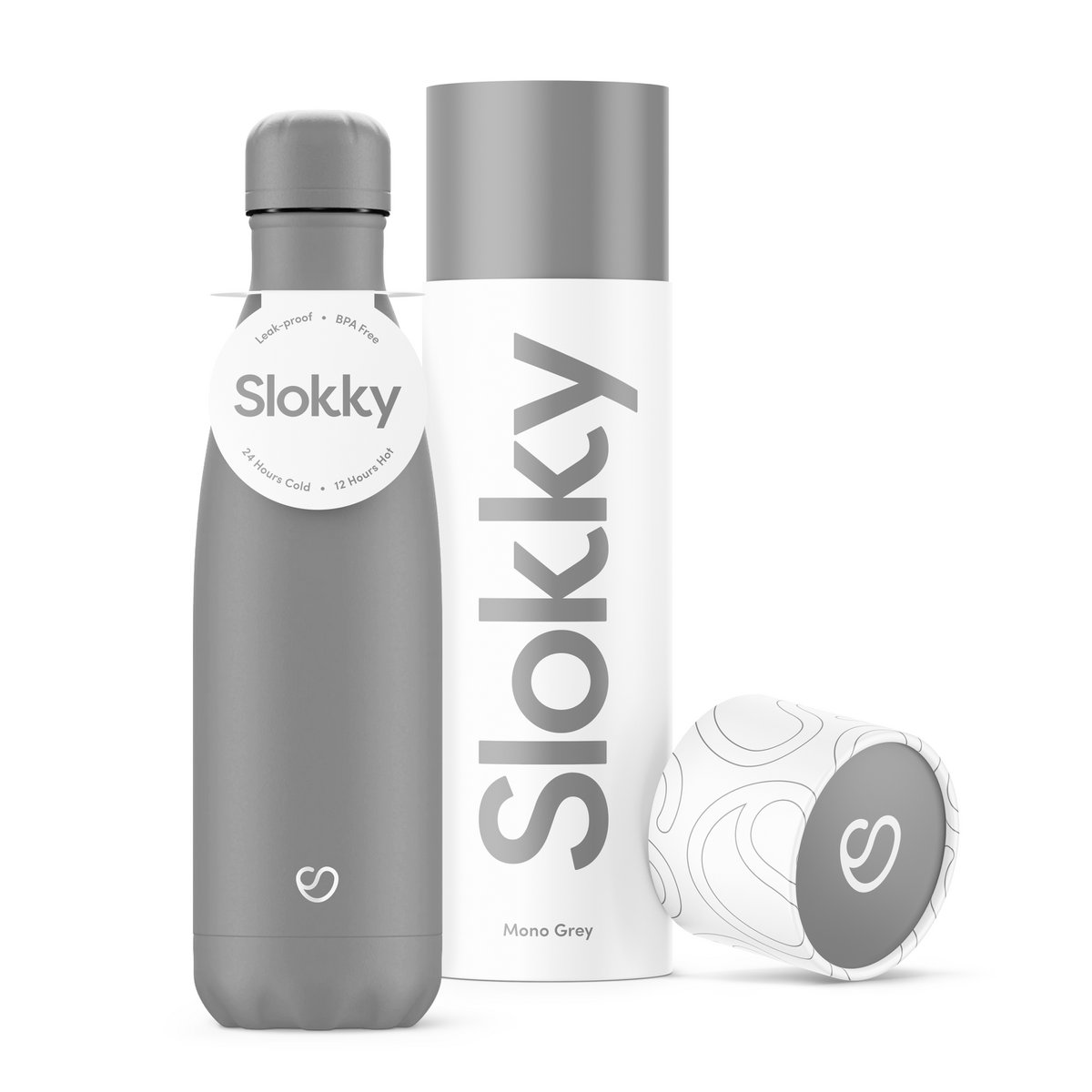 Slokky Mono Grey Bottle & Lid - 500ml