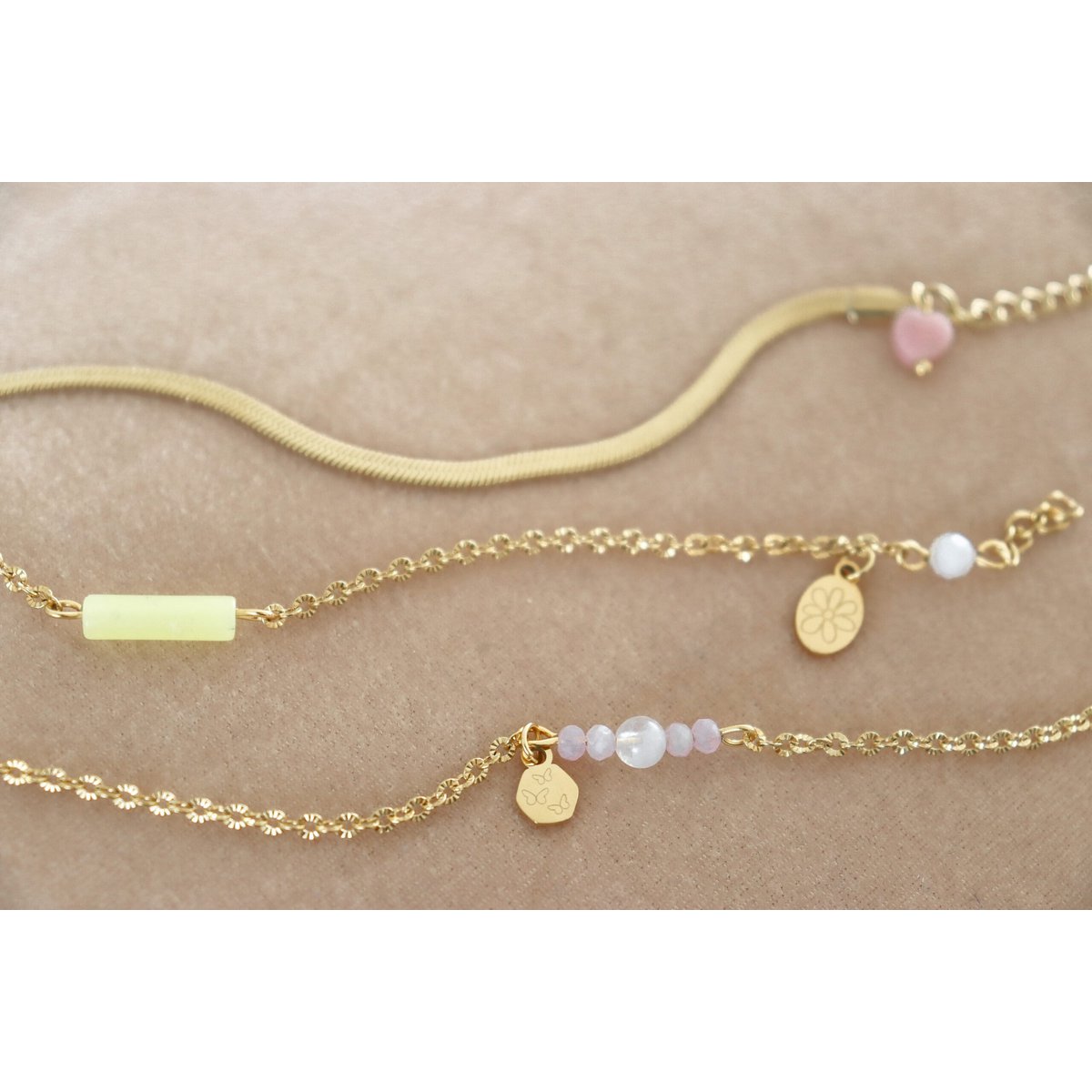 Kunzite, Moonstone & Butterflies Armbånd - Guld