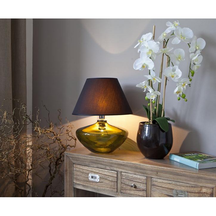 Table lamp glass green bulbous with lampshade glass lamp