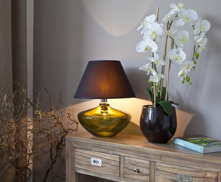 Table lamp glass green bulbous with lampshade glass lamp