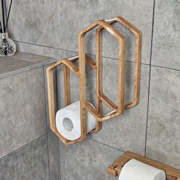 Toilet Paper Holder for Wall Mounting, Wooden Bathroom Storage Rack for 4 Rolls, Compact Organizer for Bathrooms