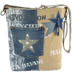 Sunsa Women's Sustainable Shoulder Bag. Shoulder bag made from recycled jeans & canvas (canvas). Handbag vintage retro style. Crossbody bag for women.