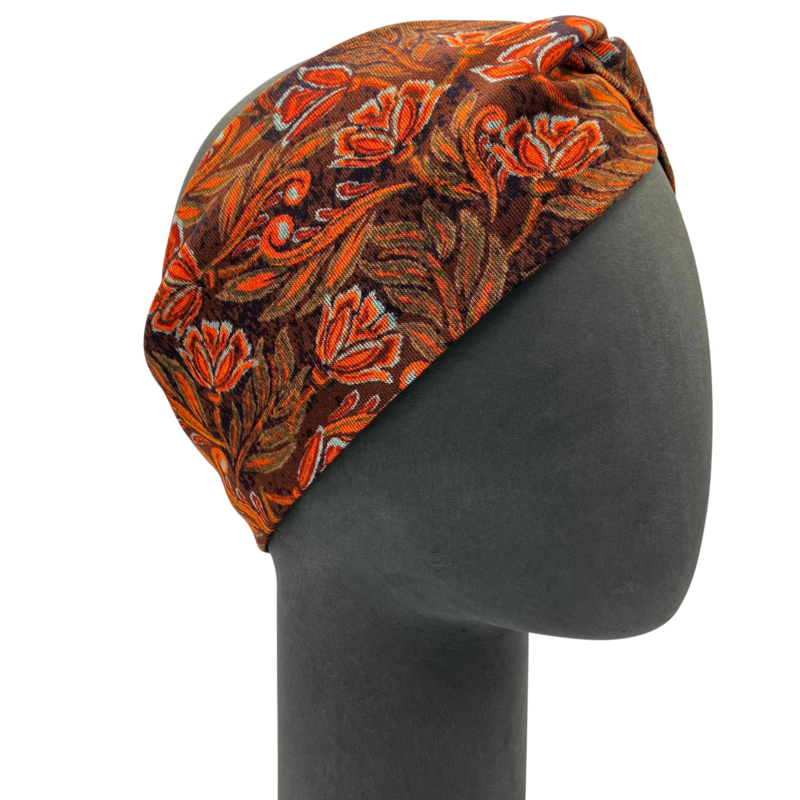 Twist-hoofdband - Oranje Indiase bloem, Ponte Jersey
