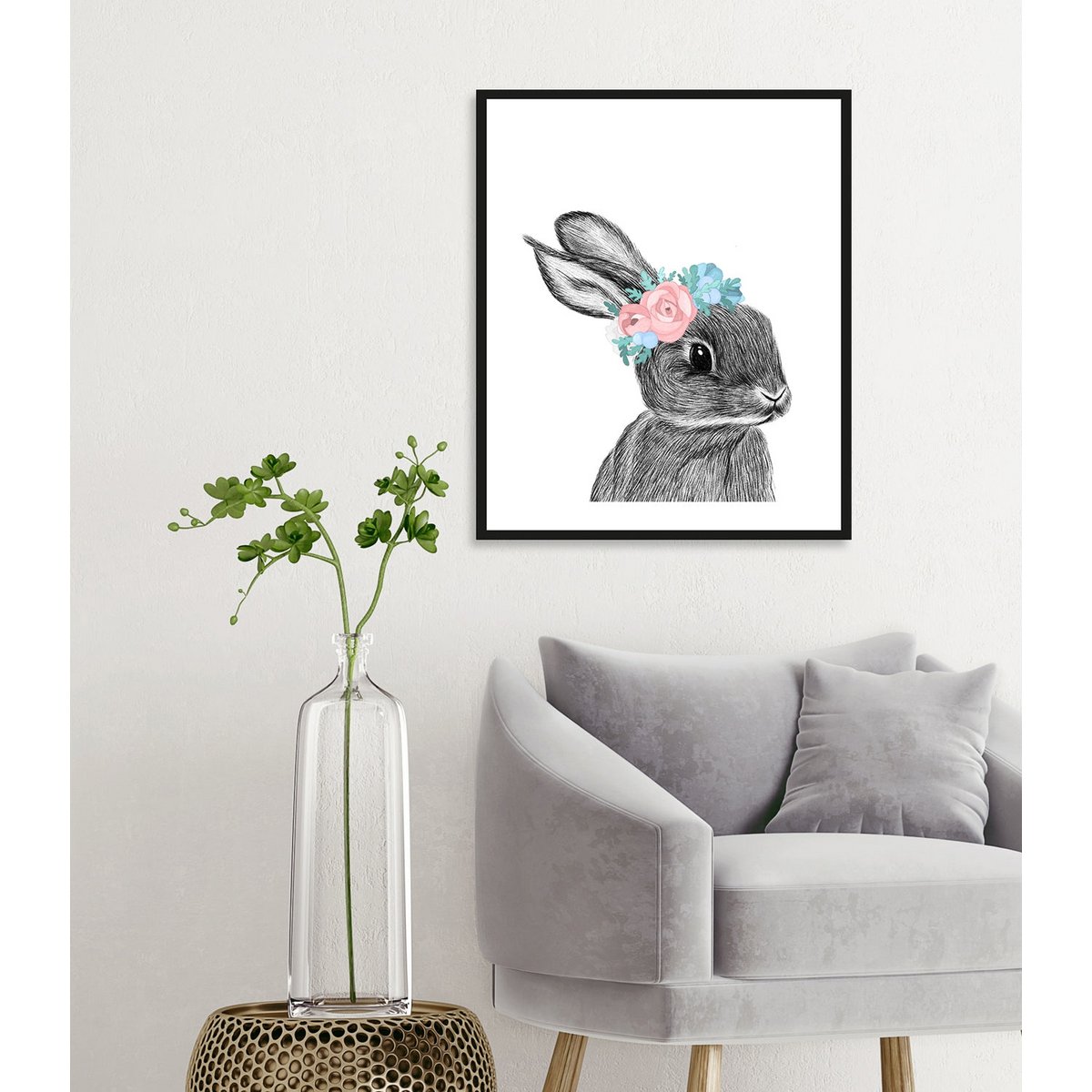 Rahmenbild - Grauer Hase Bunt